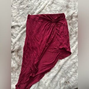 See You Monday Red Ruched Wrap Midi Skirt